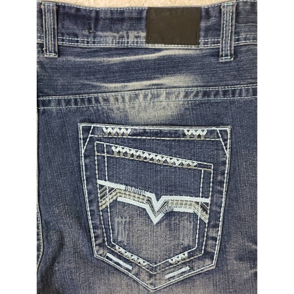 GS115 Brand Men's Blue Jeans Original Brand Size 46×32 Embroydered, Distressed. - Picture 6 of 13